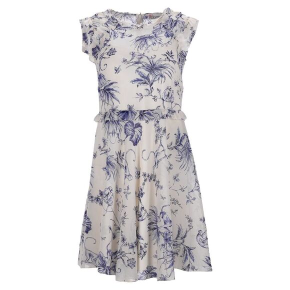RED Valentino Monkey Print Mini Ruffle Trim Dress in Cream Silk